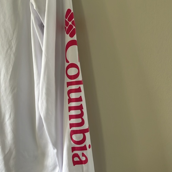 Columbia women's rapid creek long-sleeve top shirt white pink logo M omni shade - Picture 10 of 16